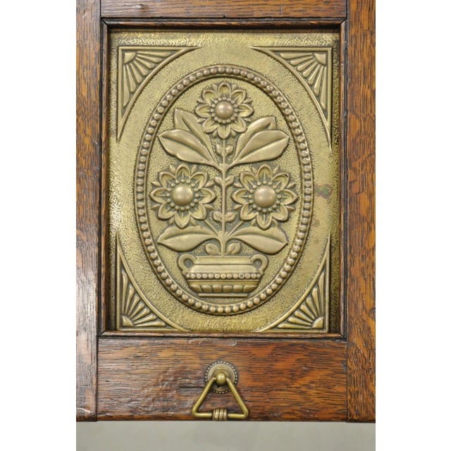 Victorian Antique Victorian Oak and Brass Fireplace Coal Scuttle Box Bucket W/ Scoop For Sale - Image 3 of 11