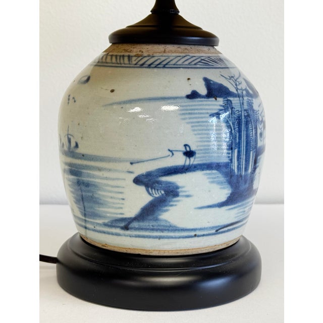 Vintage Chinoiserie Style Ceramic Table Lamp With Wood Base For Sale - Image 4 of 10