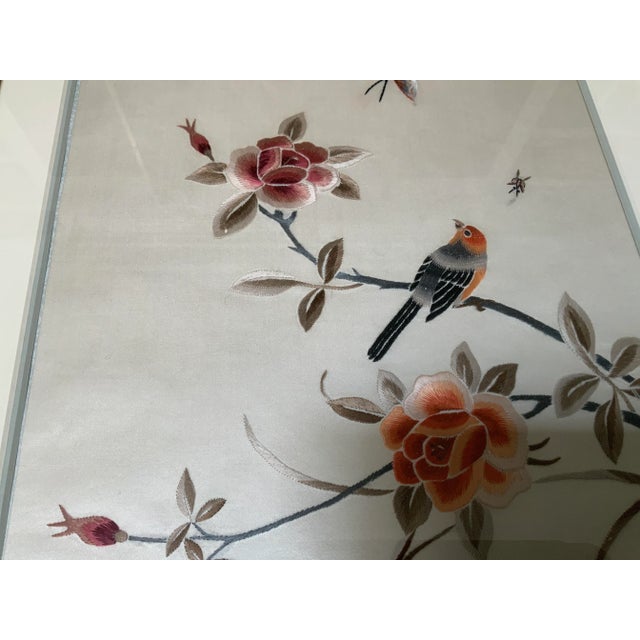 1970s Vintage Framed Asian Hand Embroidered Silk Art For Sale - Image 4 of 13