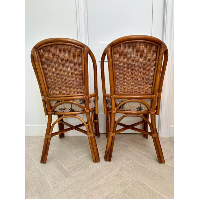 Wood 1980s Pair of Old Florida Regency Style Rattan Chairs For Sale - Image 7 of 9