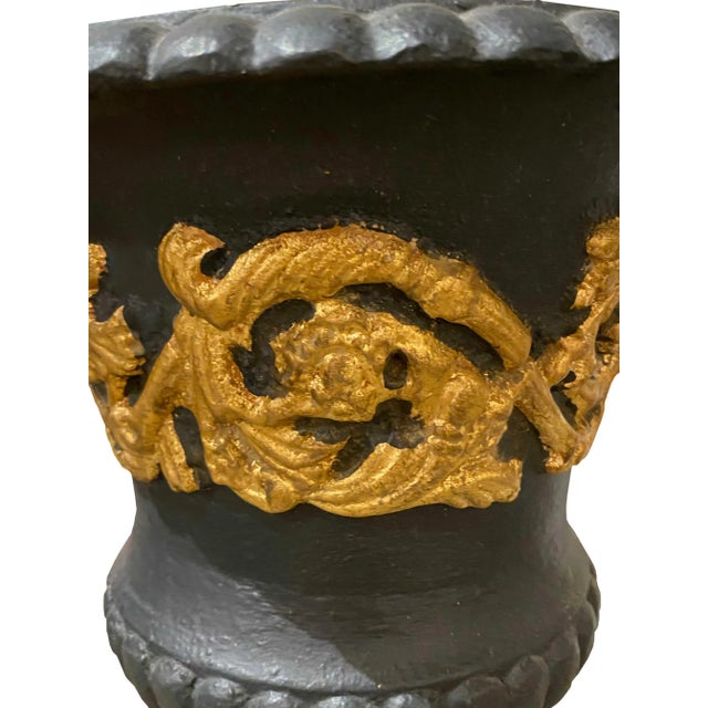 French Black Cast Iron Vases - a Pair For Sale - Image 4 of 6
