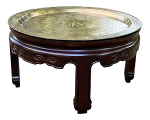 Vintage Round Asian Ming Style Hand Carved Rosewood Low Coffee Table