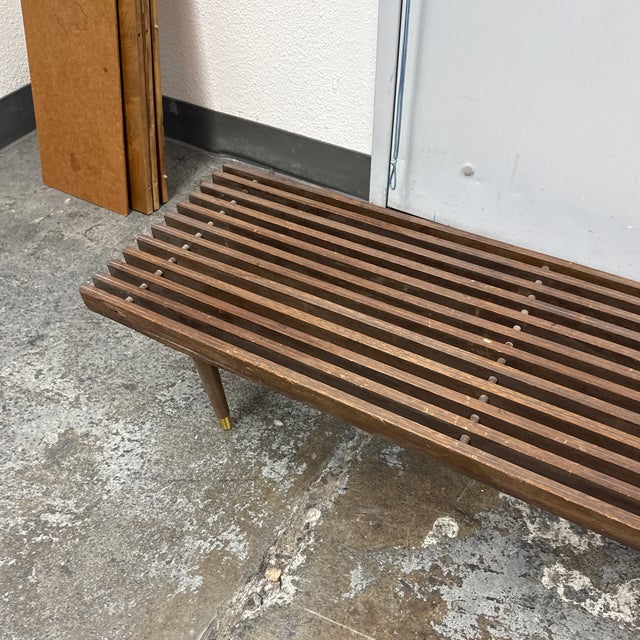 Mid-Century Slatted Walnut Bench / Coffee Table For Sale - Image 10 of 12