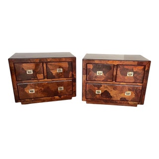 Italian Oyster Burl Nighstands with Brass Hardware- For Sale