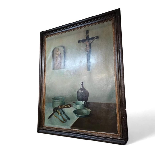 Jolie Laide / oil on canvas still life painting / religious iconography with everyday objects / 1930s / height 155 cm....
