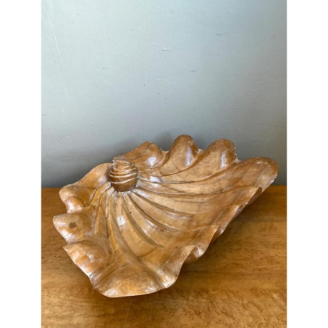 Vintage Carved Wood Clam Shell- Shaped Bowl For Sale In West Palm - Image 6 of 12