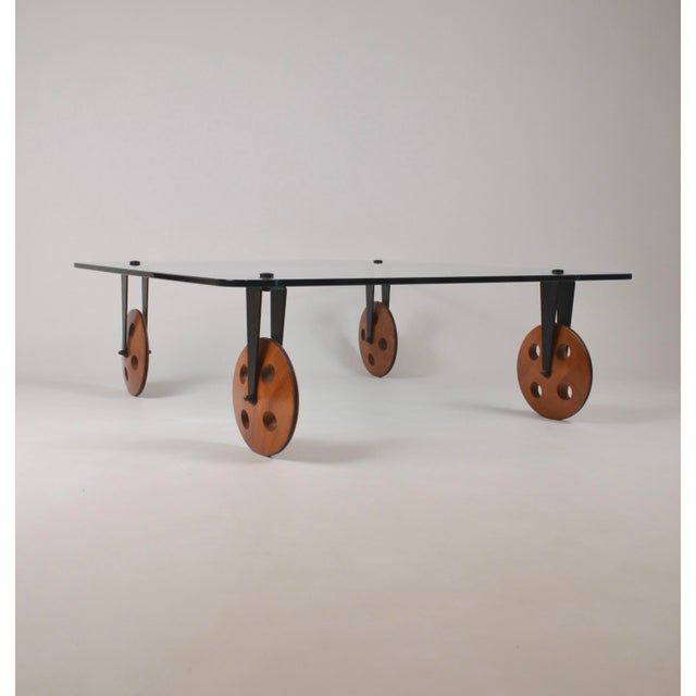 Fontana Arte Vintage Industrial Coffee Table on Casters in Wood by Gae Aulenti for Fontana Arte, 1980s For Sale - Image 4 of 16