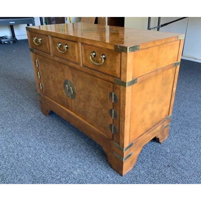 1970s Mid Century Baker Campaign Burled Walnut Nightstand For Sale - Image 5 of 9