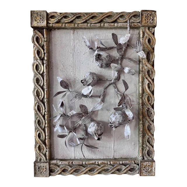 Paper Mache & Plaster Pomegranate Branch Wall Sculpture For Sale