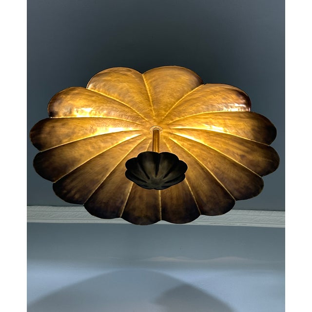 Handmade Antique Brass Flush Mount Ceiling Light Petal Design For Sale - Image 4 of 7