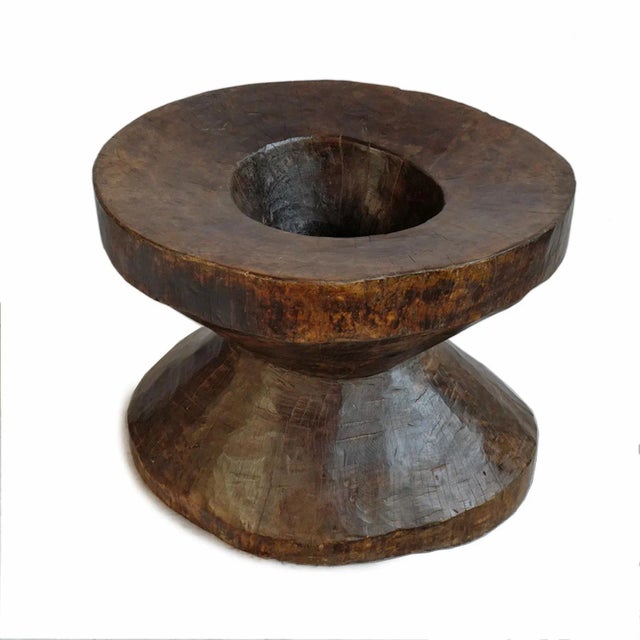 Vintage India Naga wood pestle pot. Sturdy heavy piece with rich patina and signs of age and use. Inner hole dimensions...