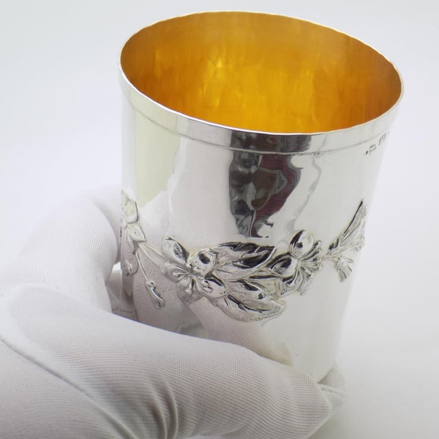 1970s Vintage Italian Handmade Genuine Silver Gilded Beaker Florentine Elegant Cup, Made in Tuscany (Florence, Firenze, Italy) For Sale - Image 5 of 15