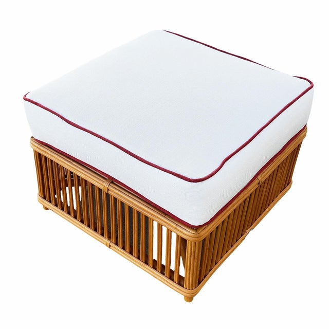 Art Deco Presidents Stick Reed Rattan Nantucket Lounge Armchair & Ottoman Set For Sale - Image 12 of 12