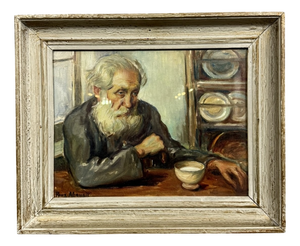 Roux Abougit, The Man Seated at a Table, 1920s, Oil on Canvas, Framed