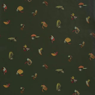 Schumacher Fly Fishing Wallpaper In Forest Green For Sale