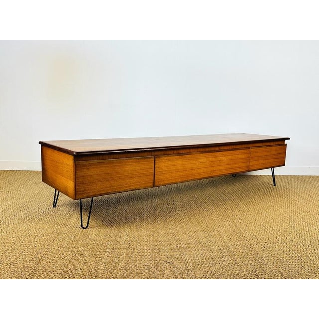 Low Scandinavian Sideboard in Teak with Hairpin Legs, 1960s For Sale - Image 6 of 18
