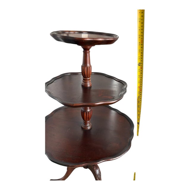 Brown Vintage Mid-Century Mersman Mahogany 3-Tier Pie Crust Dumbwaiter Table For Sale - Image 8 of 8