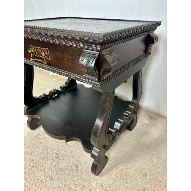 Wood Portuguese Side Table with Drawer and Lower Shelf, 1930s For Sale - Image 7 of 16