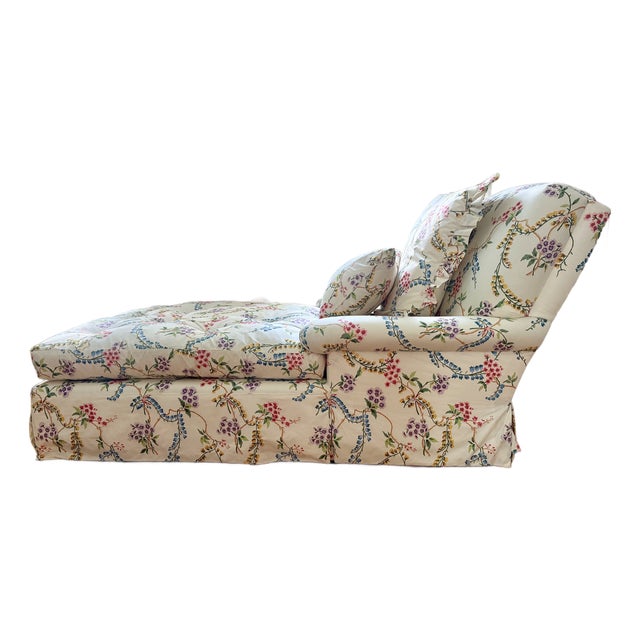 Custom French Brunschwig & Fils Down Filled Floral Botanical Colorful Chintz Chaise For Sale