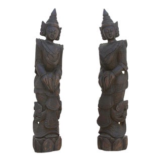 Set of Two, Stunning Bali Carved Statues For Sale