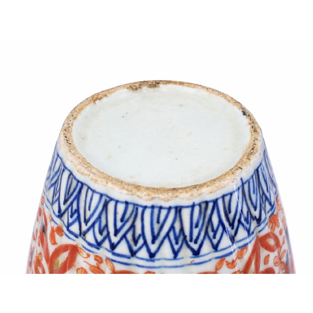 Antique 19th Century Japanese Imari Porcelain Vase— Hand-Painted Cobalt, Iron-Red & Gilt — Ribbed Form For Sale - Image 6 of 10