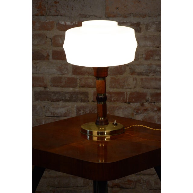 Mid-Century Table Lamp in Walnut, Brass and Glass, Czech, 1960s For Sale - Image 6 of 12