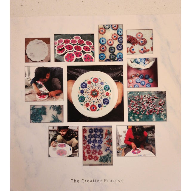 White Vintage Pietra Dura White Marble and Semi-Precious Stone Floral Inlay Decorative Plate For Sale - Image 8 of 9