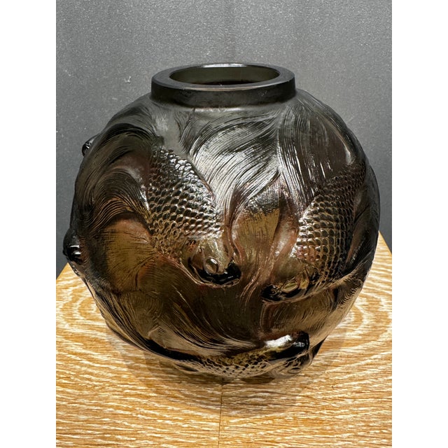 Vintage Formosa Vase in Dark Grey Glass by R. Lalique, 1926 For Sale - Image 3 of 13
