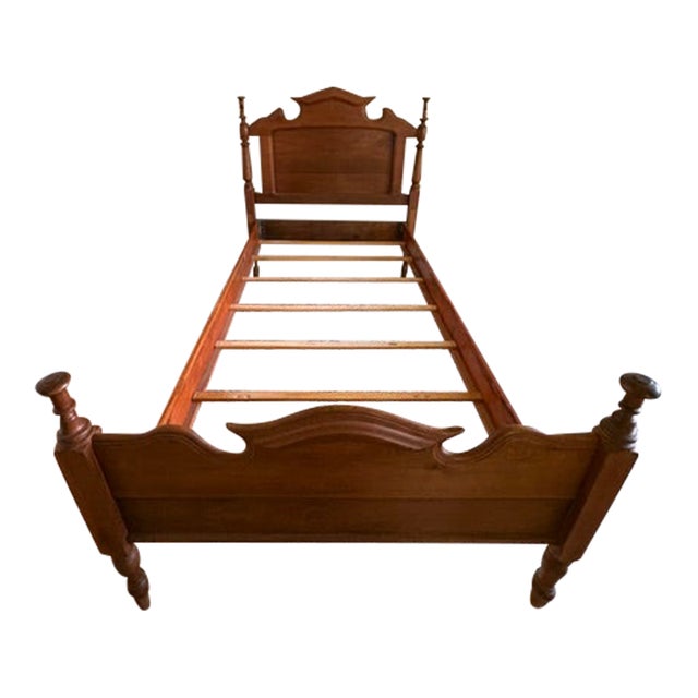 Antique American Twin Wood Poster Bed For Sale