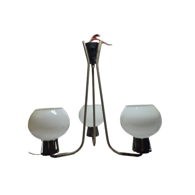 Vintage Pendant Light in White Glass, Poland, 1960s For Sale - Image 6 of 10