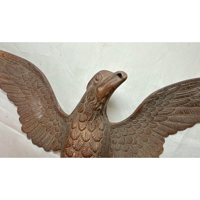 Antique Solid Brass Bronze Open Winged American Eagle Bird Heavy Flag Finial For Sale - Image 11 of 13