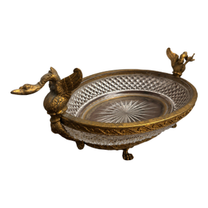 Cut Crystal & Brass Duck Centerpiece Bowl