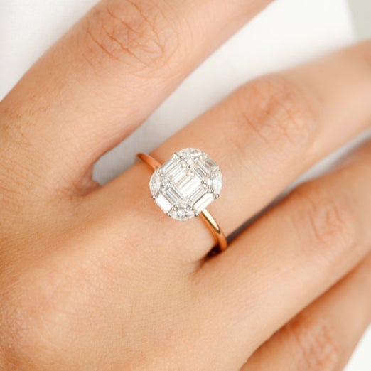 Diamond Cluster Mosaic Engagement Ring in 18K Gold featuring natural diamonds of 0.53 carats. The gorgeous handcrafted...