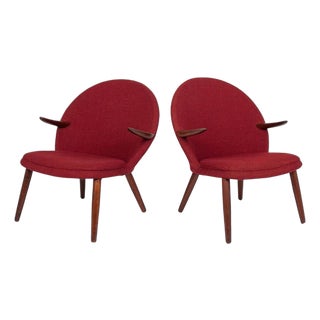 Danish Mid Century Modern Red Upholstery Lounge Chairs by Kurt Olsen, 1960s For Sale