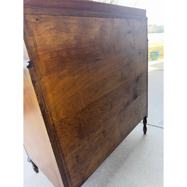 Rare 1925-Dated John Widdicomb French Provincial Tall Dresser Commode Burl Walnut Veneer, Floral Accents, Ornate Brass Ring Pulls, Cabriole Legs For Sale - Image 10 of 12