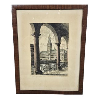 Albrecht Bruck, Town Hall in Hamburg, Etching For Sale