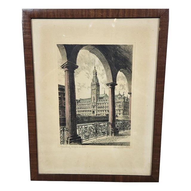 Albrecht Bruck, Town Hall in Hamburg, Etching For Sale