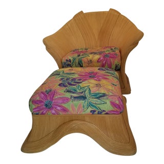 Vintage Betty Cobonpue “Sculptura” Pencil Reed Club Chair and Ottoman For Sale