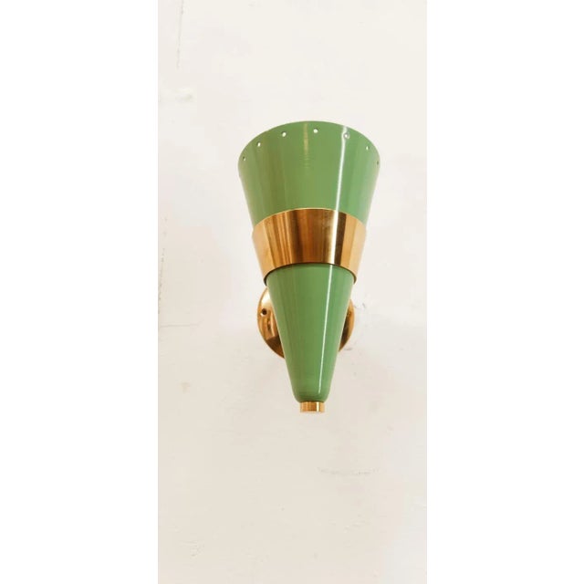 Adjustable Green & Gold Cone Wall Lamp For Sale - Image 5 of 10