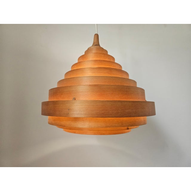 Wood Mid-Century Veneer Pendant in the style of Hans-Agne Jakobsson, Denmark, 1970s For Sale - Image 7 of 15