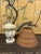 Chinoiserie Vintage Chinoiserie Tole Table Lamp With Wicker Shade For Sale - Image 3 of 11