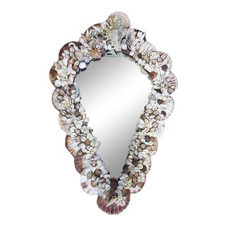 1970s Mid-Century Modern French Wall Mirror Adorned With Shells For Sale