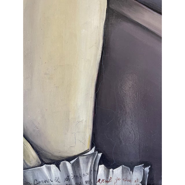 Portrait Oil Painting "Will He Come Back?" Oil on Hardboard Wood France 1970 Expressionism Movement, Framed For Sale - Image 10 of 12