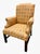 A handsome Georgian style accent chair with straight, fluted mahogany legs connected by a single stretcher. Custom...