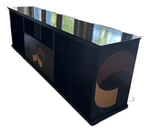 Monumental Custom Media Console With Inlaid Wood Art Panels — 103”
