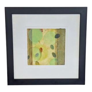 Ines Kramer Framed Abstract Original Mixed Media Painting With Green Circles, Signed, 2000 For Sale
