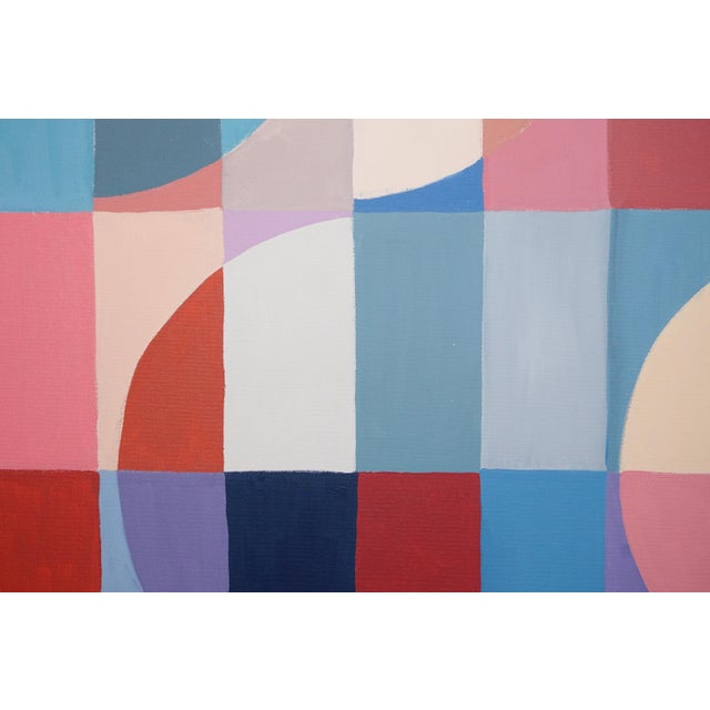 2020s 2026, Bauhaus Painting on Canvas in Blue and Red, Against the Current, Geometric Arches and Curves by Natalia Roman For Sale - Image 5 of 8