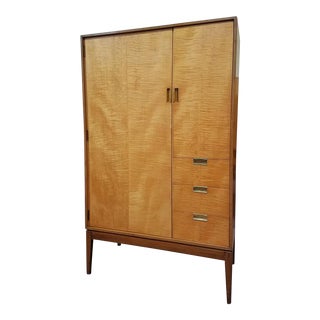 Mid Century Modern Curly Maple Highboy Armoire c.1960 For Sale