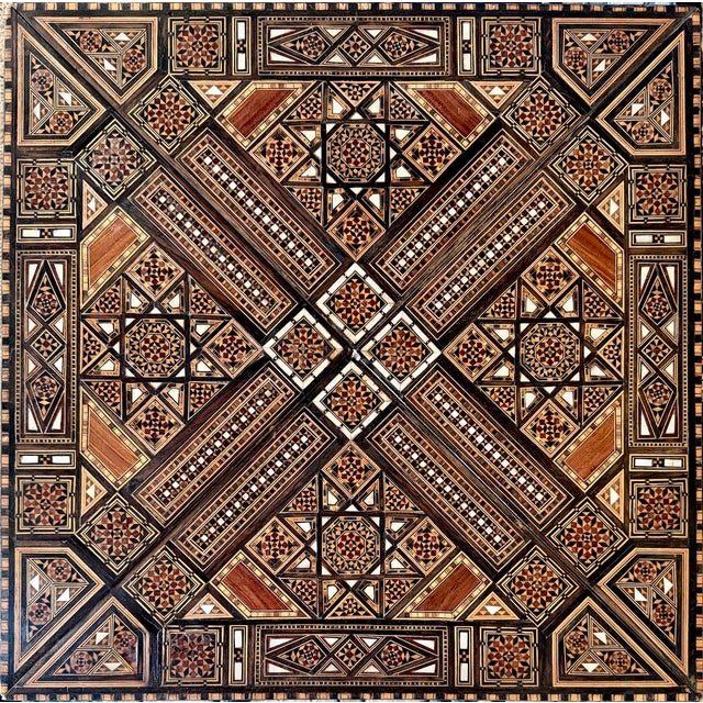 Vintage Marquetry Wood Inlay With Mother of Pearl Folding Game Table For Sale - Image 10 of 18