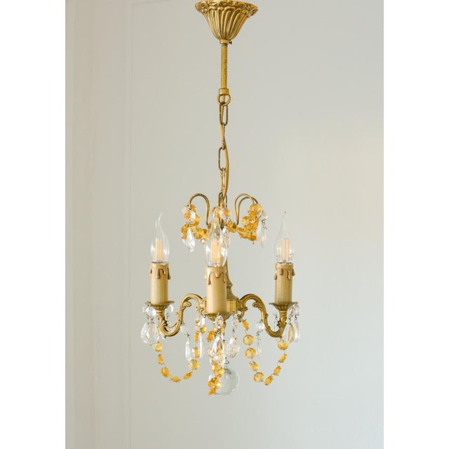 1960s Small French Brass Chandelier in Amber Crystal, 1960s For Sale - Image 5 of 10